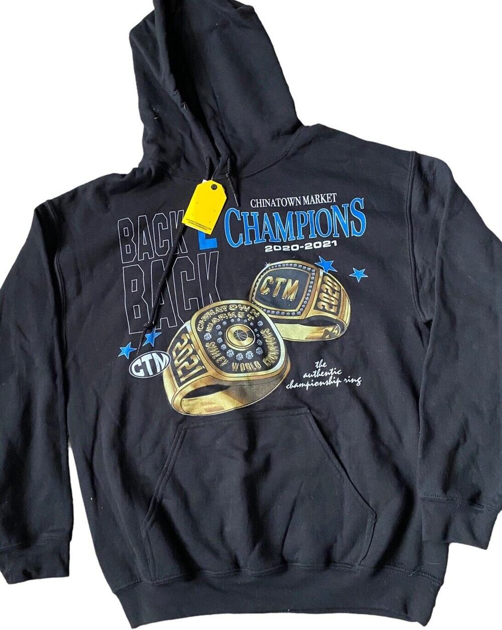 Chinatown Market Back 2 Back Champions Hoodie Men M Black Super Bowl Sweatshirt